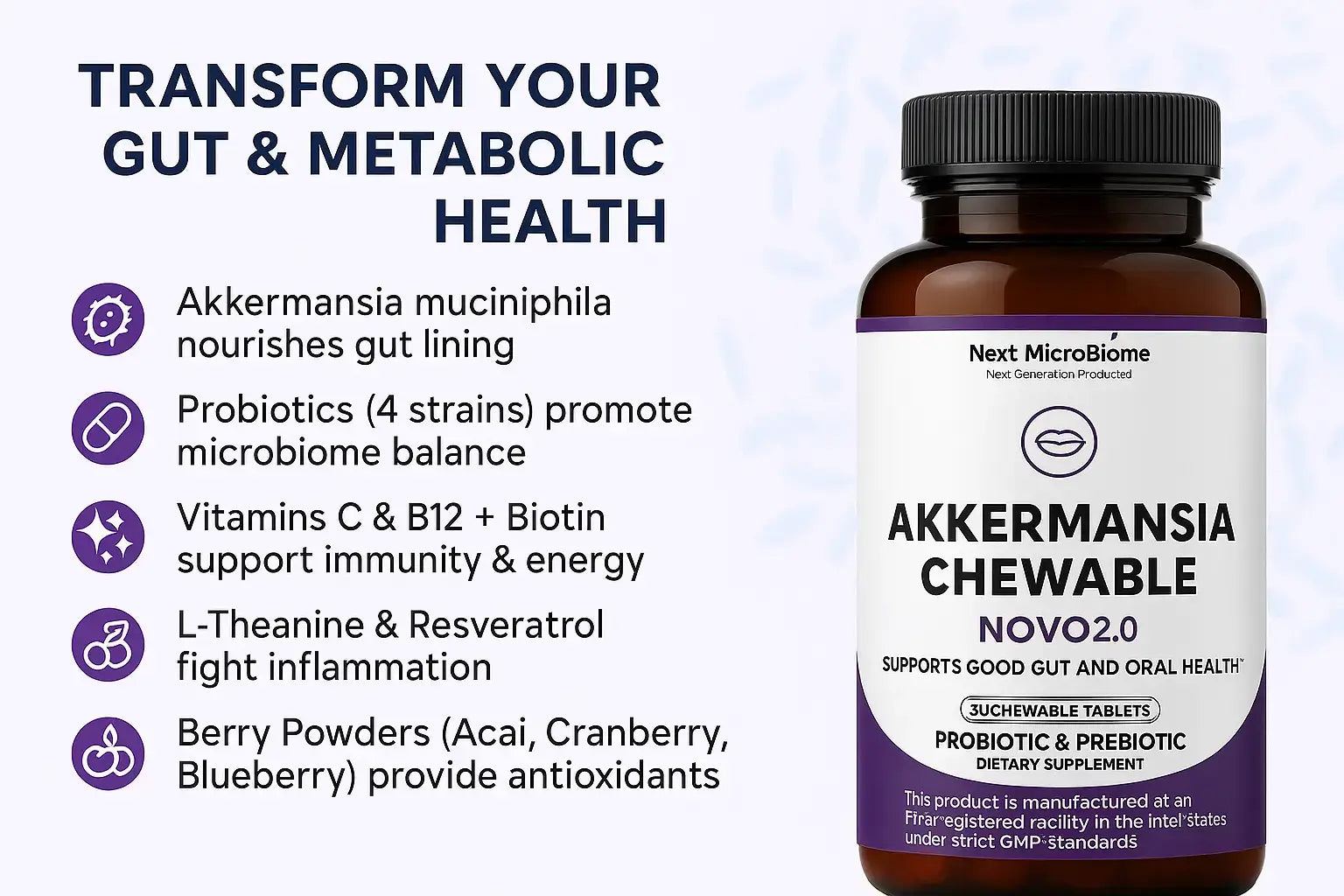 Akkermansia Chewable Probiotics for Gut Health, Akkermansia Chewable