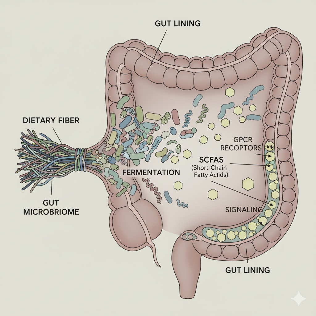 Short-chain fatty acids produced by gut bacteria during fiber fermentation in the human microbiome