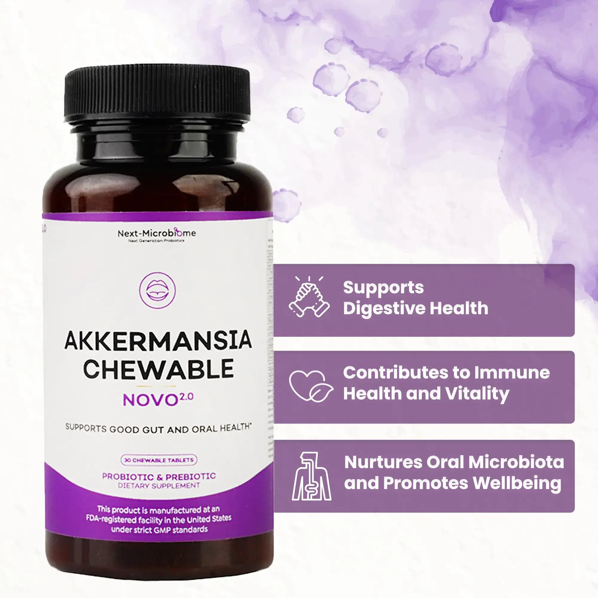 Next Microbiome Akkermansia Chewable Novo 2.0 Pre + Probiotic Tablet supplement