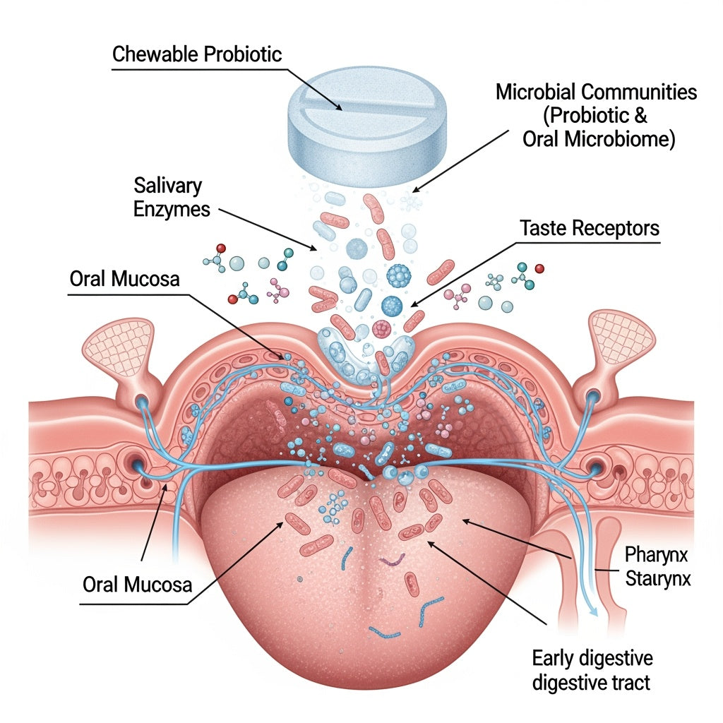Oral–gut axis showing how the oral microbiome communicates with the gut and influences digestive health